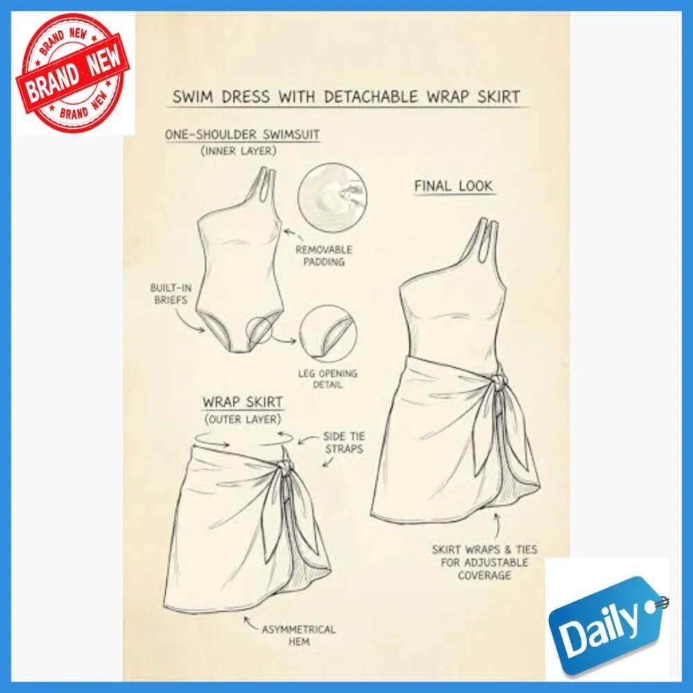 One Shoulder Tummy Control Swim Dress with Skirt X-Large One Piece Swimsuit